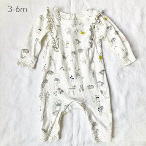 🪴5/$30 Pehr 3-6 Months Baby Mouse Deer Magical Forest Ruffle Romper Whimsical